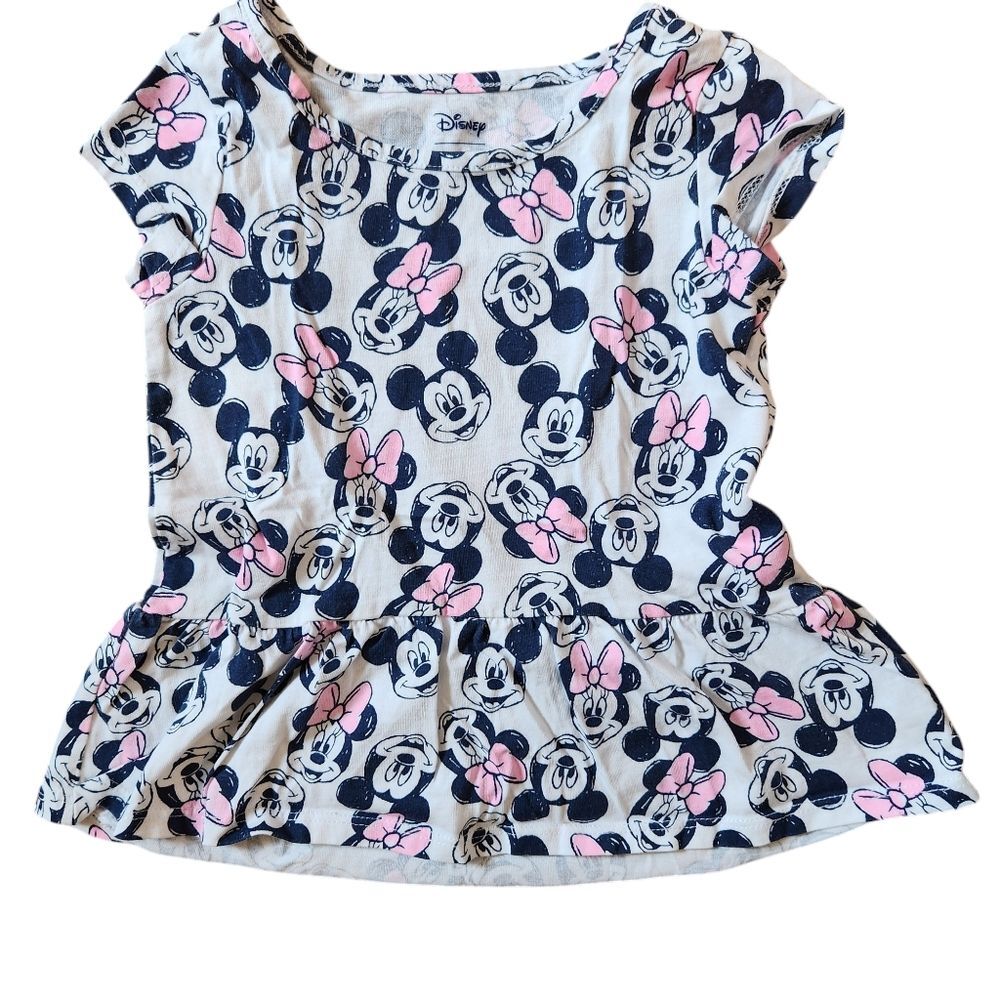 Jumping Beans Disney Girls Mickey Minnie Cotton Short Sleeve Peplum Shirt 3T